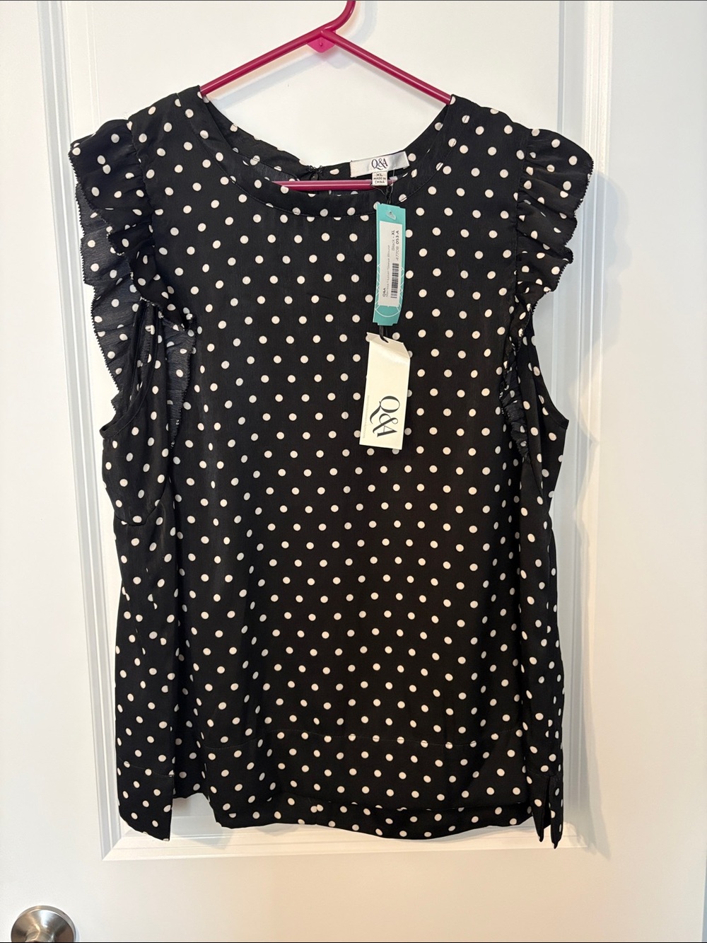 Q&Q Black Polka Dot Ruffle Sleeve Blouse